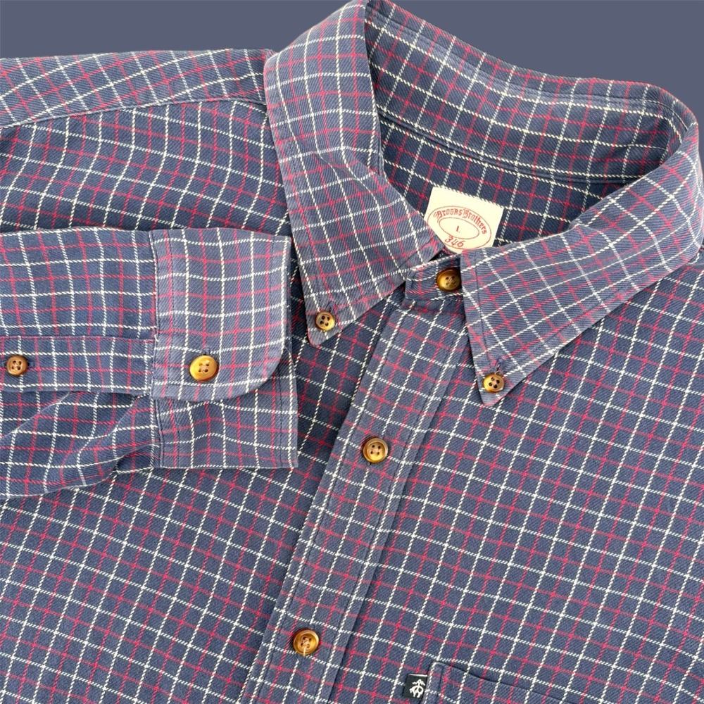 Brooks Brothers 346 Plaid Button Down Shirt Mens sz L Blue Red White Long Sleeve